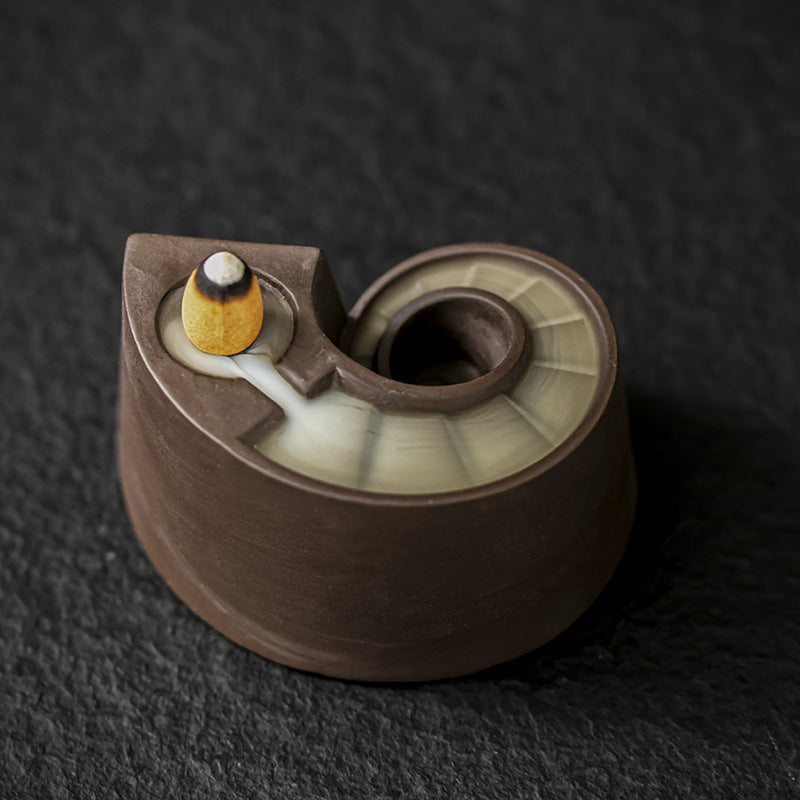 Lighthouse style ceramic backflow incense burner in dark brown finish