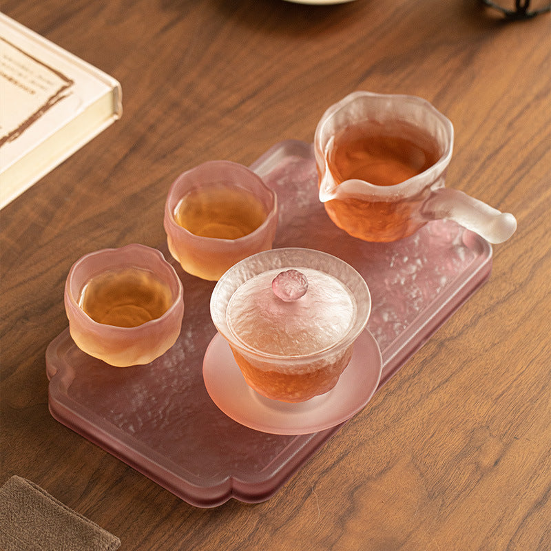 Handcrafted Frosted Amethyst Liuli Crystal Glass Square Dry-Brewing Teaware Tray - 18cm Teaware Accessories