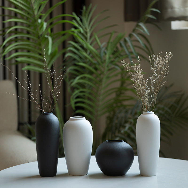 Matte black and white sand-texture minimalist ceramic bud vase set