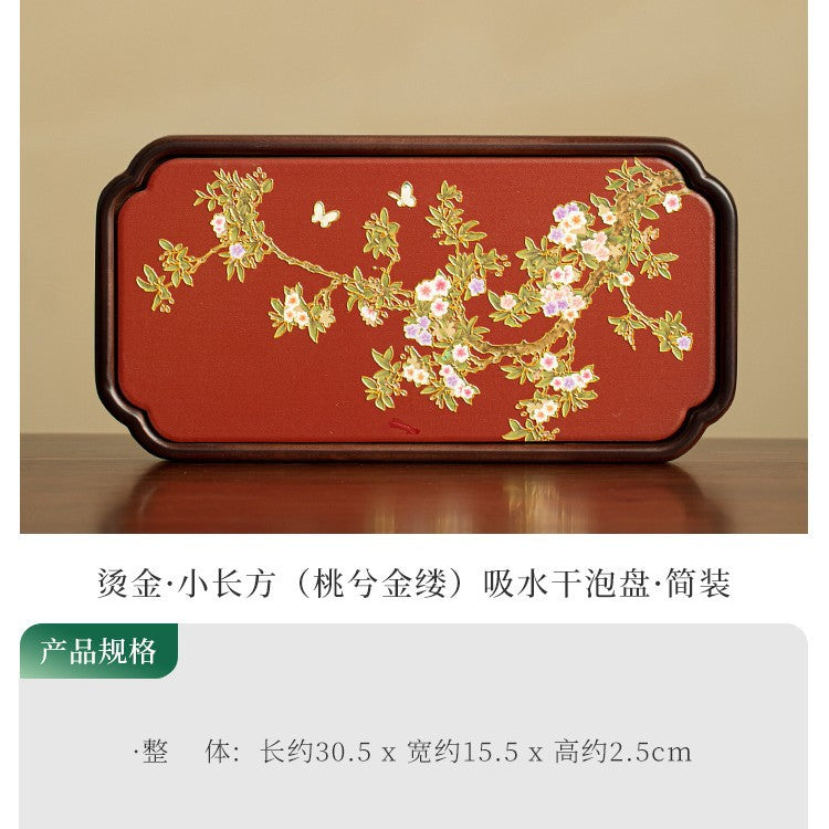 Neo-Chinese Gilded Peach Blossom Ceramic Dry-Brewing Teaware Tray - 20cm Teaware Accessories