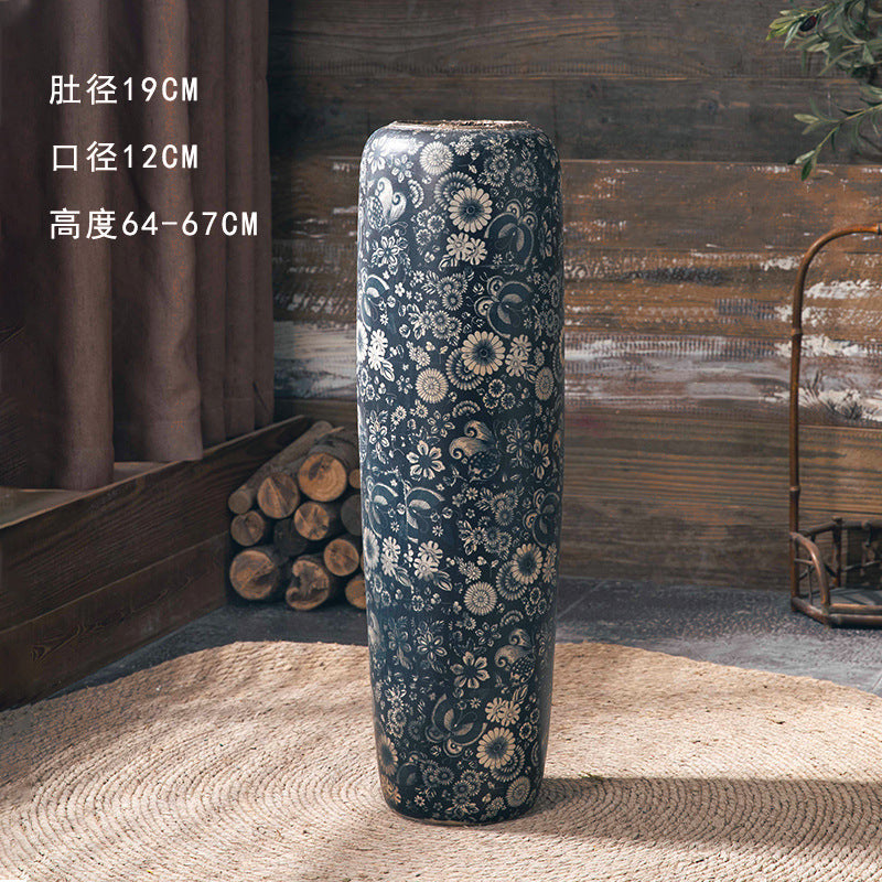 Indigo floral slim floor vase 64 to 67 cm high