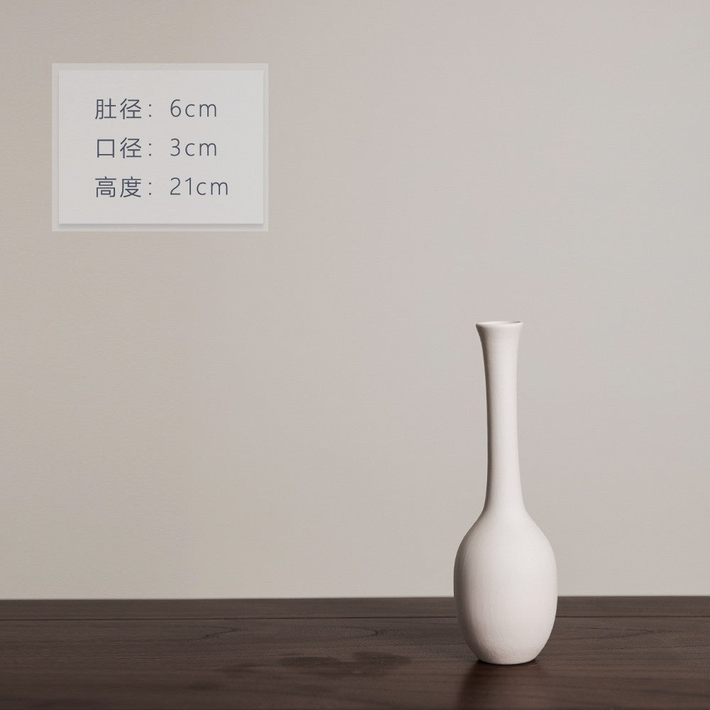 Matte ivory petite long-neck ceramic bud vase, 21 cm high