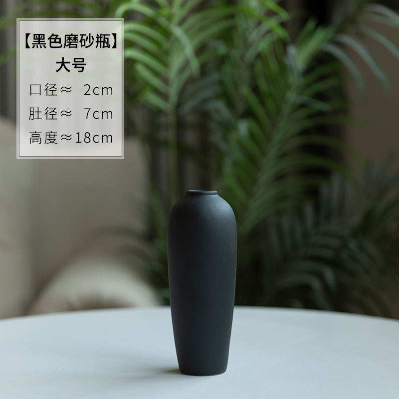 Matte black sand-texture ceramic vase tall 18 cm size