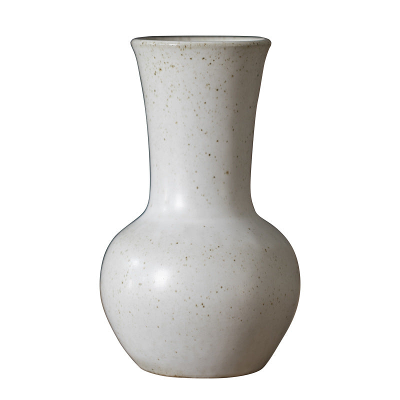 Ivory white flared-neck rustic ceramic bud vase isolated product view