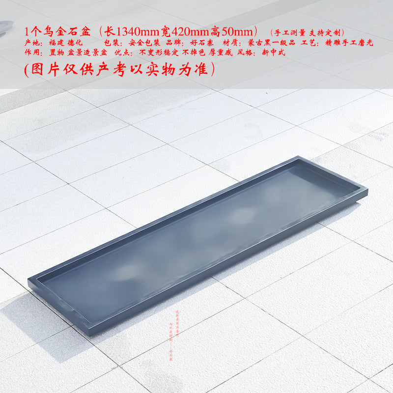 Long black stone bonsai tray with clean rectangular profile