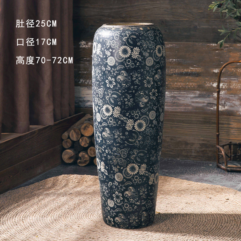 Indigo floral wide floor vase 70 to 72 cm high