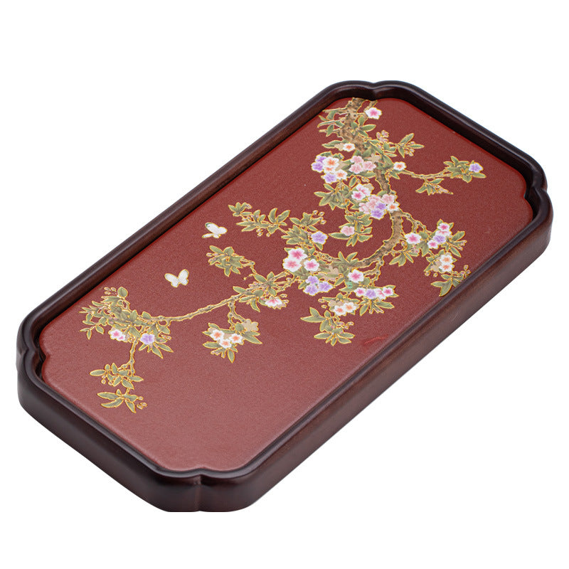 Neo-Chinese Gilded Peach Blossom Ceramic Dry-Brewing Teaware Tray - 20cm Teaware Accessories
