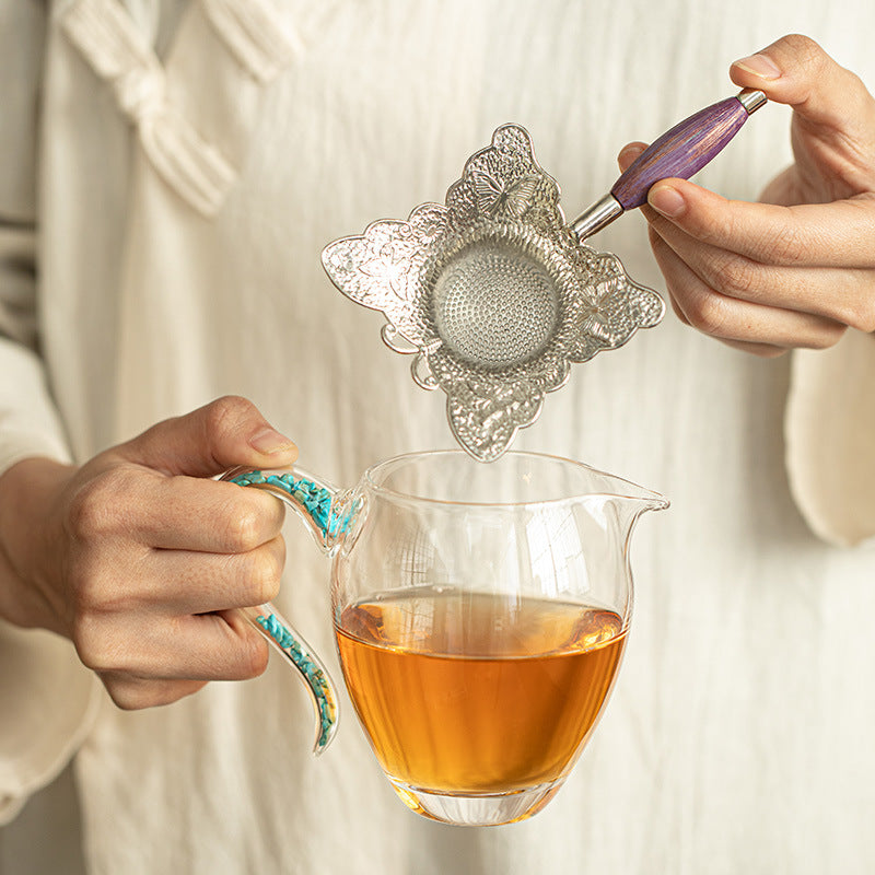 High Borosilicate Heat-Resistant Glass Turquoise Accent Tea Fairness Pitcher & Strainer Set - 220ml Teaware Accessories