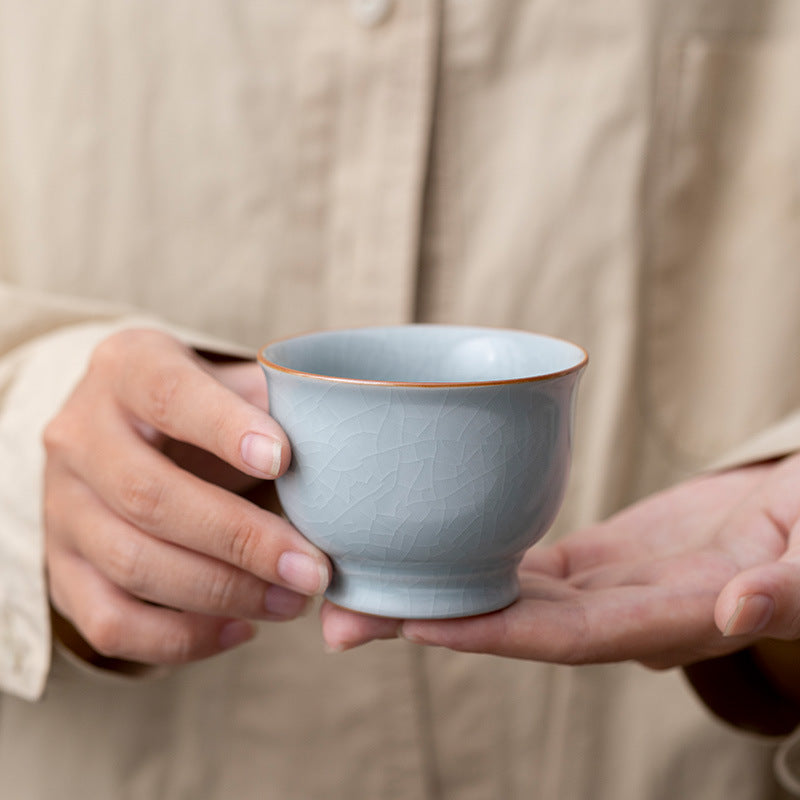 Handcrafted Ru Ware Sky Blue Celadon Crackle Master Teacup - 85ml Gongfu Teacup