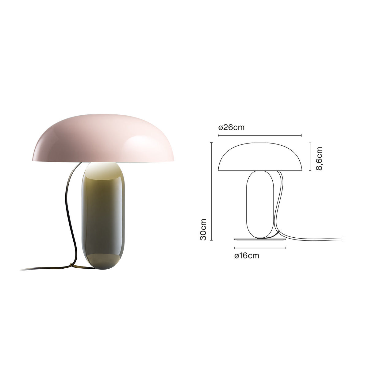 Small pink and brown grey floating dome table lamp 26cm by 30cm