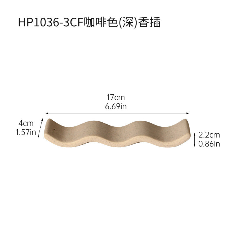 Deep coffee wavy ceramic incense tray approximately 17 by 4 by 2.2 cm