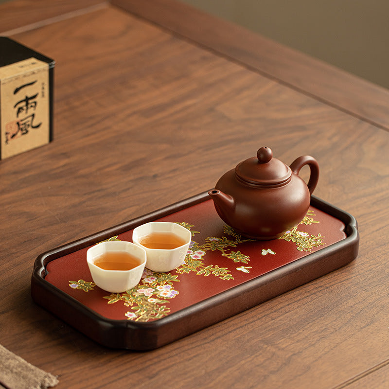 Neo-Chinese Gilded Peach Blossom Ceramic Dry-Brewing Teaware Tray - 20cm Teaware Accessories