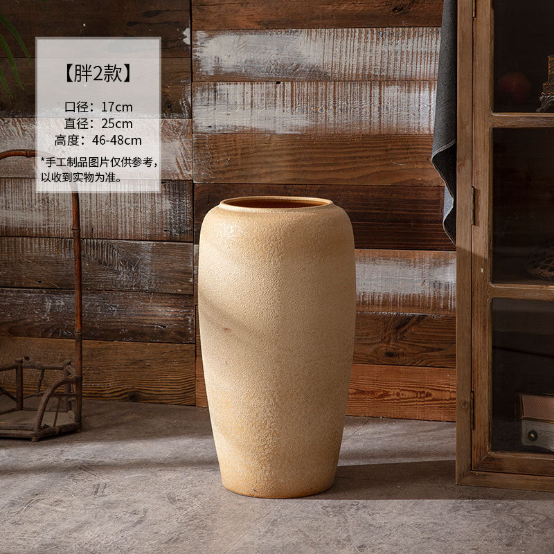 Wide beige sand-texture floor vase 46 to 48 cm high