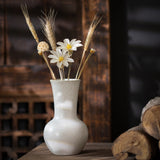 Ivory White Flared-Neck Rustic Ceramic Bud Vase – Minimalist New Chinese Style Table Vessel