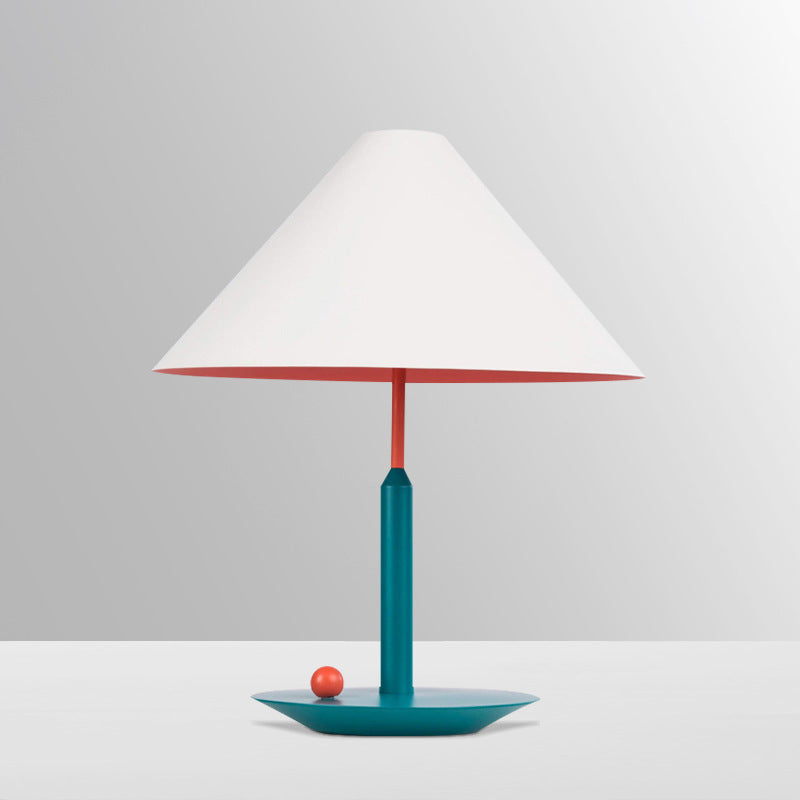 Cobalt blue and warm yellow colorful table lamp with white conical shade