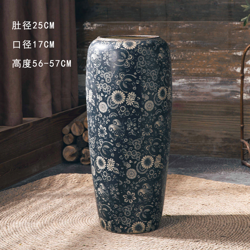 Indigo floral wide floor vase 56 to 57 cm high