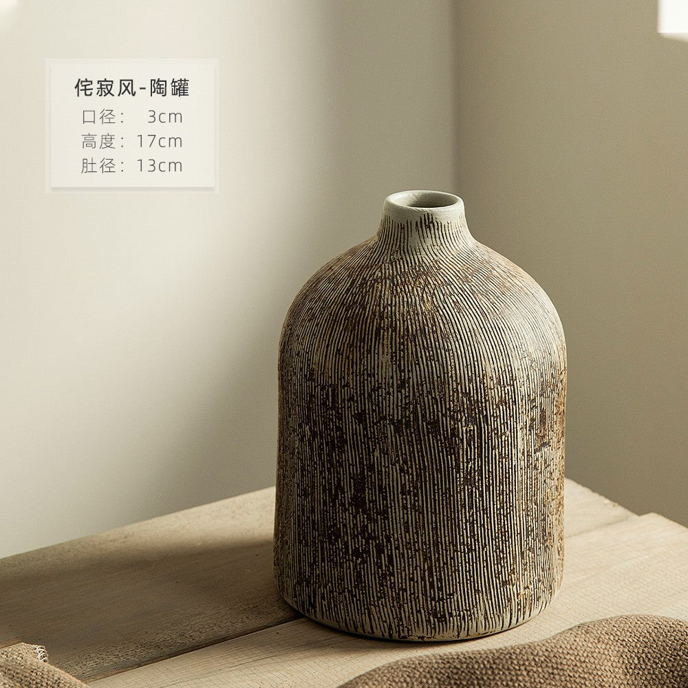 Rounded shoulder carved ceramic vase 17 cm high