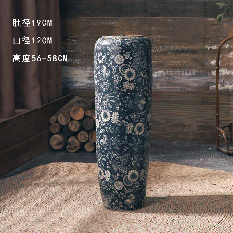 Indigo floral slim floor vase 56 to 58 cm high