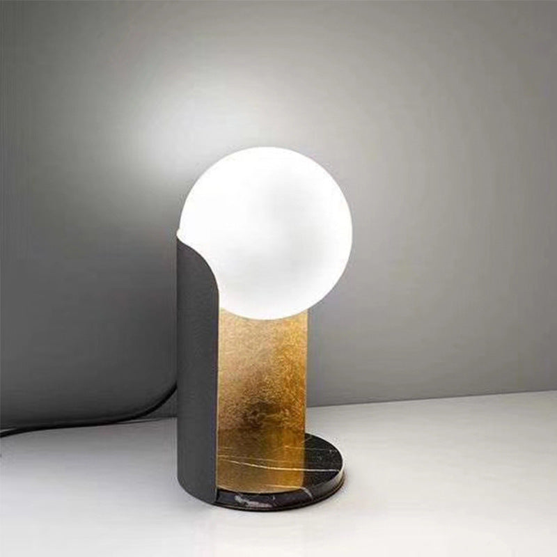 Black metal opal globe bedside lamp front view