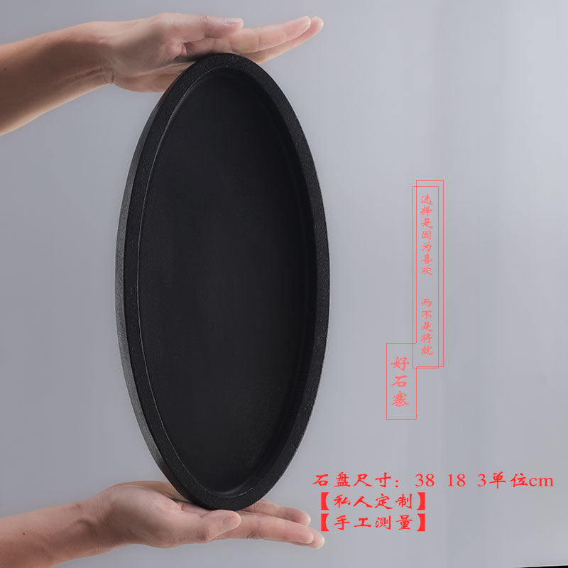 Oval black stone bonsai basin 38 by 18 by 3 cm