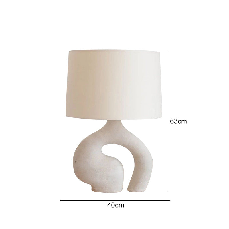 63cm high resin loop table lamp dimensions with white fabric shade