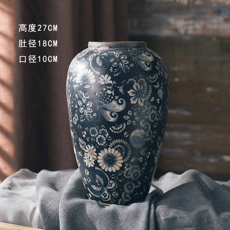 Indigo floral tabletop vase medium 27 cm high
