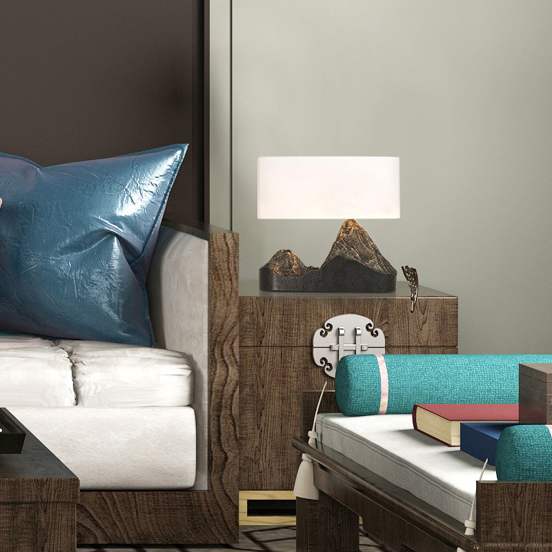 New Chinese mountain landscape table lamp styled on dark wood console