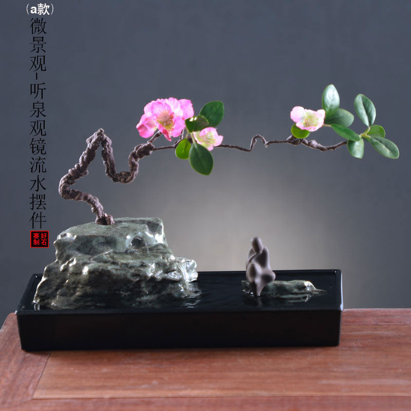 Silver rock blossom scholar water garden in black rectangular basin