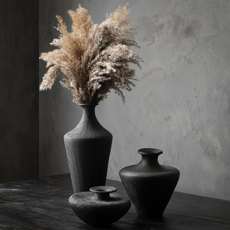 Small matte black wabi-sabi ceramic vase 10 cm high