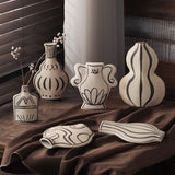Ivory Black Line Art Sculptural Ceramic Vase Collection – Modern New Chinese Gallery Decor