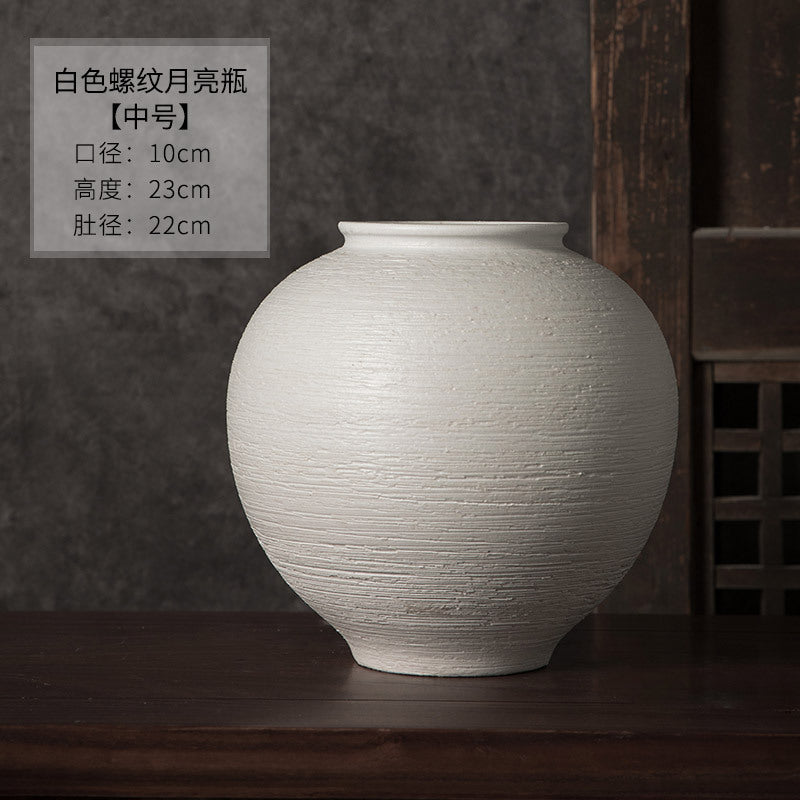 Medium white ribbed round jar vase 23 cm high and 22 cm diameter