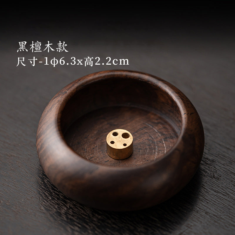 Dark ebony wood incense holder 6.3 cm diameter by 2.2 cm high