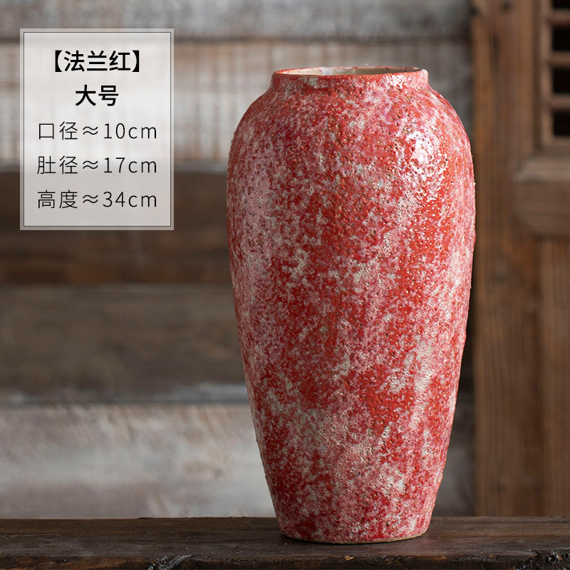 Large berry red textured ceramic vase 34 cm high