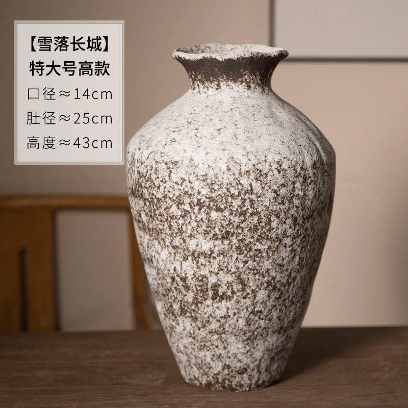 Weathered white and brown extra large tall ceramic vase, 43 cm high
