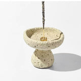 Wabi-Sabi Lava Texture Pedestal Incense Bowl – 11.8cm Sculptural Ash Catcher with Brass Multi-Hole Insert
