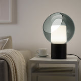 Smoked Glass Orb & Black Marble Table Lamp – 35cm or 40cm Sculptural LED Bedside Light