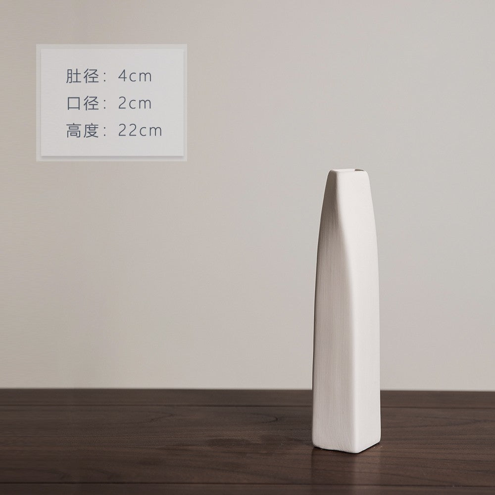 Matte ivory faceted tall mini ceramic vase, 22 cm high