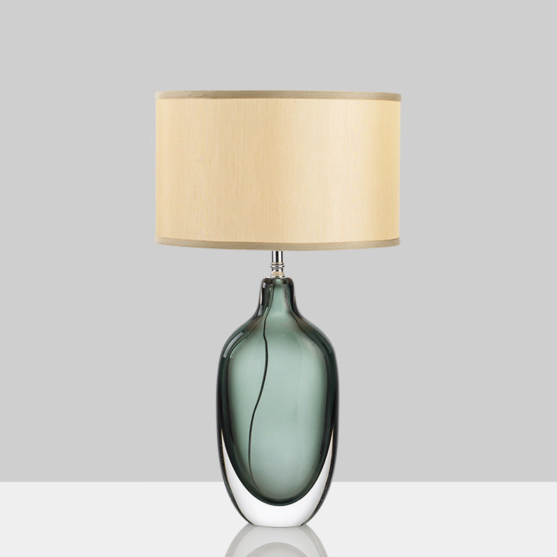Green and smoke grey glass table lamp color options with linen shade