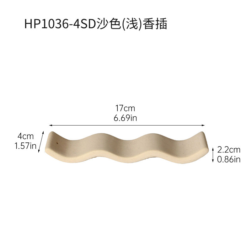 Light sand wavy ceramic incense tray approximately 17 by 4 by 2.2 cm