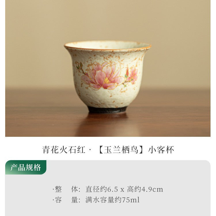 Authentic Jingdezhen Flint Red Blue & White Scalloped Master Tasting Cup - 80ml Gongfu Teacup