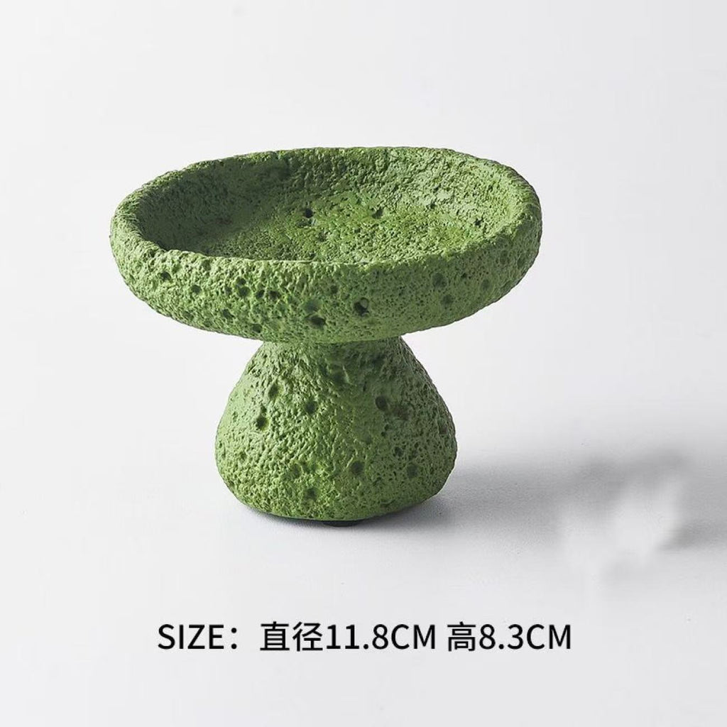 Moss green volcanic texture pedestal incense bowl 11.8 cm wide