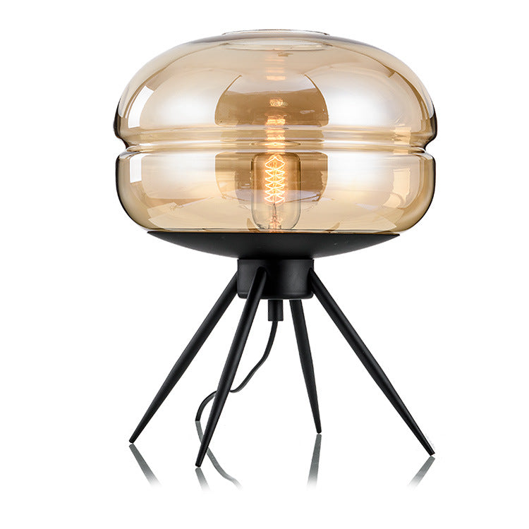 Amber Nordic glass tripod table lamp front view