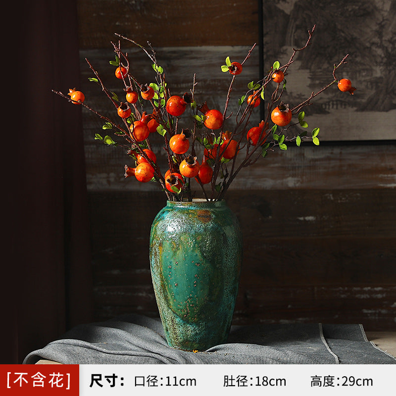 Medium green patina ceramic vase 29 cm with autumn branches