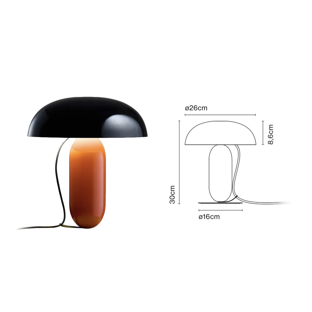 Small black and orange floating dome table lamp 26cm by 30cm