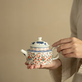 Authentic Jingdezhen Handcrafted Fencai Famille Rose Porcelain Teapot with 3D Embossed Lotus Scroll Relief - 220ml with Built-in Ball Filter