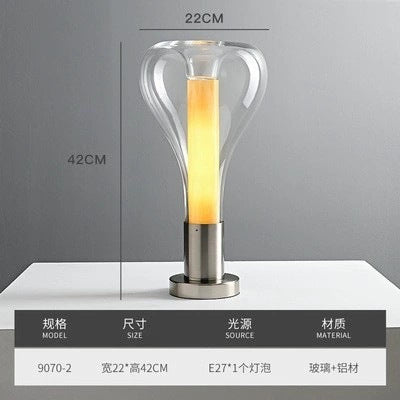 Glass capsule table lamp dimensions 22 cm wide by 42 cm high