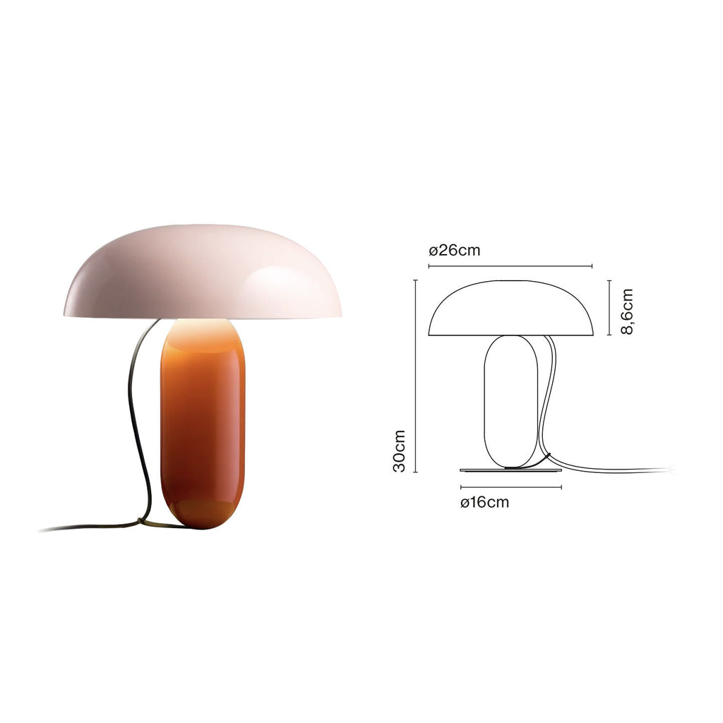 Small pink and orange colorblock dome table lamp 26cm by 30cm