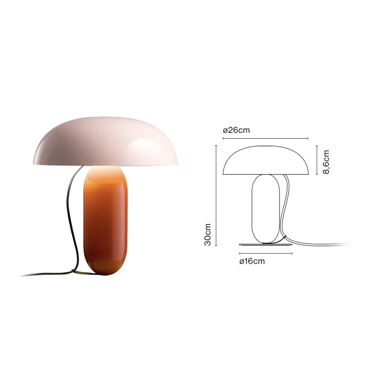 Small pink and orange colorblock dome table lamp 26cm by 30cm