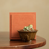 Authentic Jingdezhen Wood-Fired Coarse Stoneware Lotus Pod & Playful Frog Gaiwan - 150ml Handcrafted Chaishao Tea Bowl