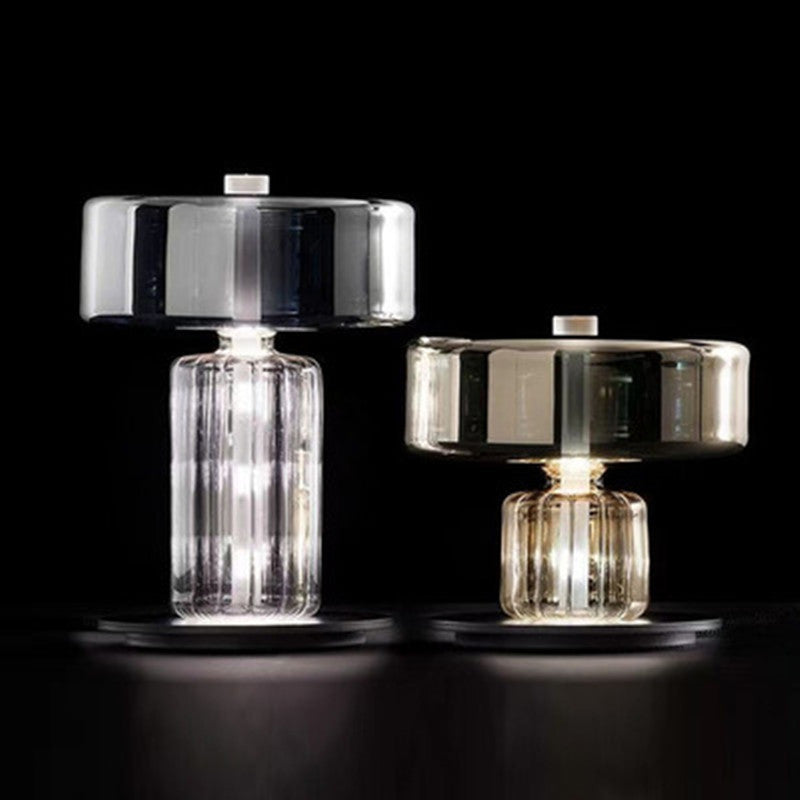 Clear fluted glass column lamp detail